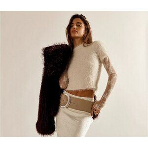 FREE PEOPLE Alexandra Fuzzy Cream Tofu Knit Sweater Top NWT M